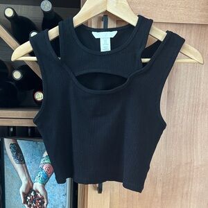 H&M Black Ribbed Crop Top exercise yoga top